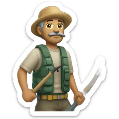 Pescador con caña en el mar sticker