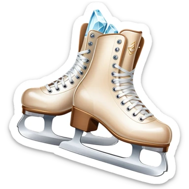 An icon showing The rink is surrounded by cheering spectators and soft arena lights, creating a beautiful, dynamic atmosphere. a pair of elegant figure skates placed on the smooth, sparkling ice of a grand ice arena. Transparent background highlights the grace and beauty of figure skating. sticker