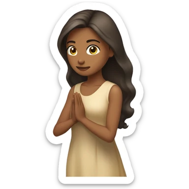 A woman kneeling praying, in a long dress, long dark brown hair, light tanned skin sticker