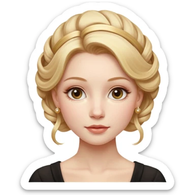 Cinematic Realistic Rococo Portrait, depicted with lifelike skin texture, subtle rosy undertones, and soft natural lighting that enhances the gentle contours of her face. Her intricately detailed golden blonde hair is elegantly styled in an updo, sticker