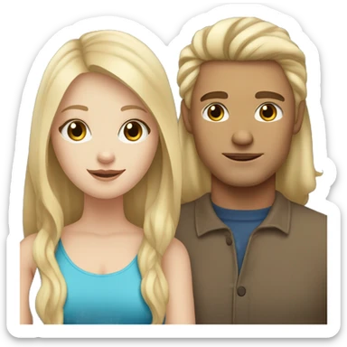 white girl with blonde hair and white man with brown hair both have blue eyes together sticker