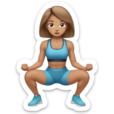 Beautiful woman with light brown shoulder length hair popping a squat without any weights sticker