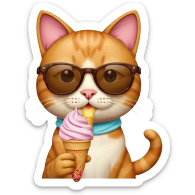Cat with sunglasses while eating ice cream sticker