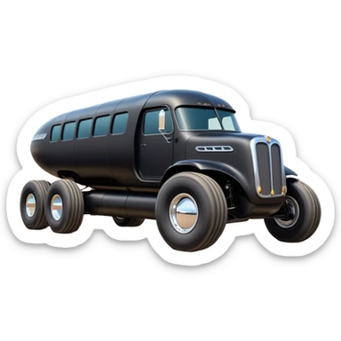 futuristic Venomobile loosely based on 1956 freightliner semi (flat long straight organically-shaped mechanical roomy interior seating inside the body) stealthy town hot rod desert dirt racing rwd buggy  sticker