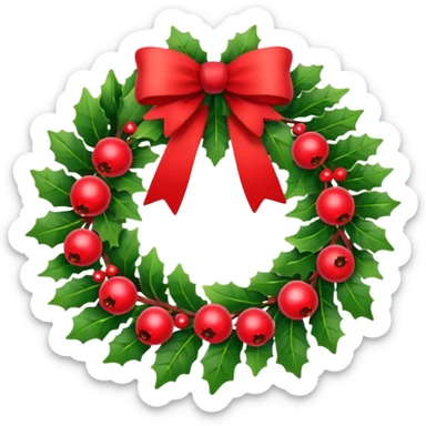 Christmas wreath with red berries and red bow sticker