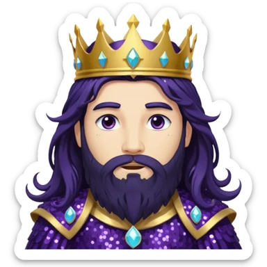 Boreas, God of North Wind from Gods and Goddesses with long black shaggy hair and beard, dark purple sequin outfit sticker