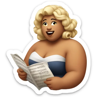 beautiful fat soprano in a simple strapless dress reading a music sheet and singing opera sticker