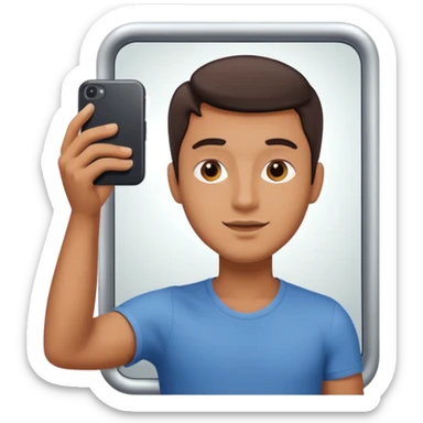 a man taking a selfie with a mirror sticker