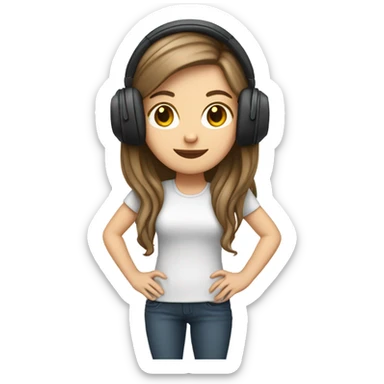 White long brunette girl listening to music sticker
