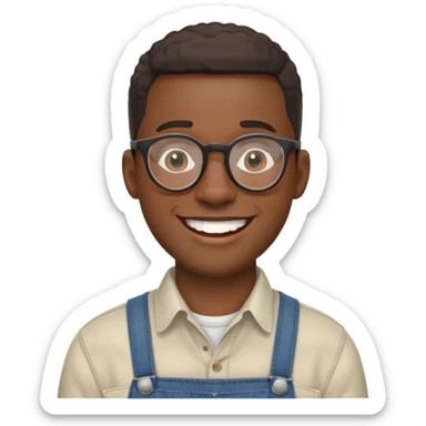 smiling black man with glasses, big teeth, standard male haircut, rural farmer, oval face sticker