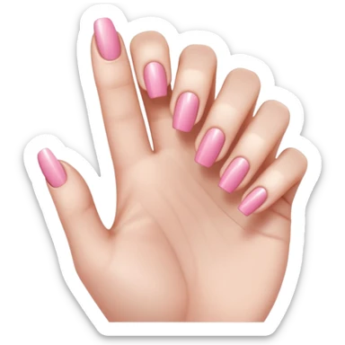  pink close-up of a hand with beautifully manicured nails, glossy pink nail polish, elegant nail shape, soft lighting and shadows, realistic style, sticker