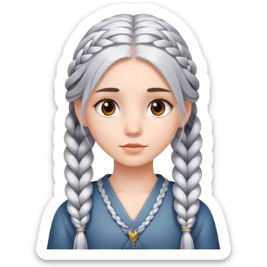 realistic portrait of girl with long silver tipped braid sticker