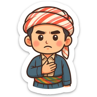 cartoon sticker of a Kurdish man in traditional clothing, hand on chest (salute) pose, serious face, colorful and cheerful, no text, suitable for WhatsApp and Instagram sticker