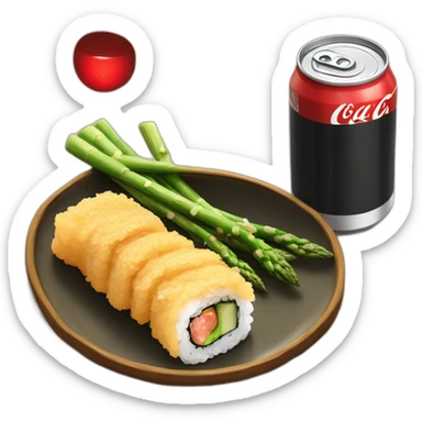 Asparagus tempura sushi with coke can on the side  sticker