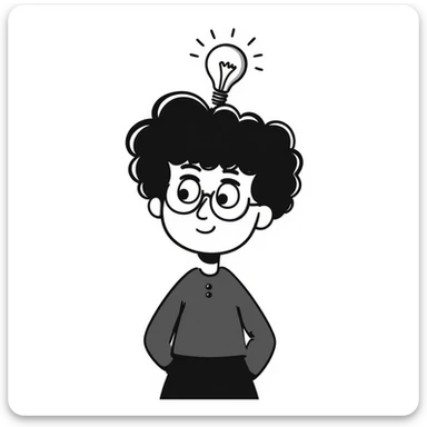 person with wild hair, glasses, and a glowing idea bulb, representing genius sticker
