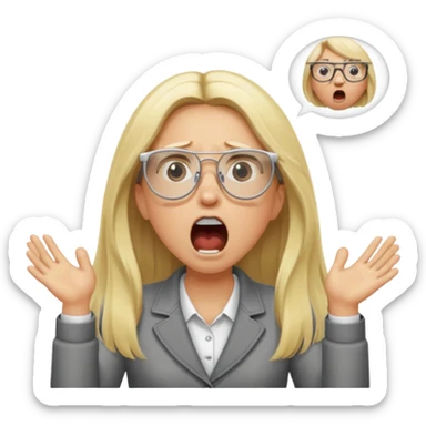blonde girl with long hair, white glasses, shouting bad words sticker