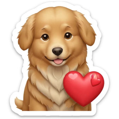 A dog holding a heart (modelled after a Golden Retriever) sticker