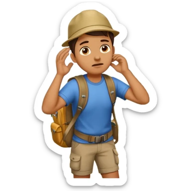 A photorealistic tourist is confused and scratching his head. There are 3 different paths ahead. sticker