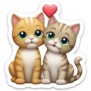 2 cute cats kissing each other and above them there are some hearts  sticker