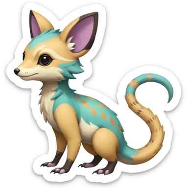 Rare realistic exotic pastel cute epic pretty beautiful handsome gorgeous aesthetic colorful vibrant Vernid-Trico-species-Fakemon-creature by LiLaiRa, 4 legs, 1 tail, random markings, (full body) sticker