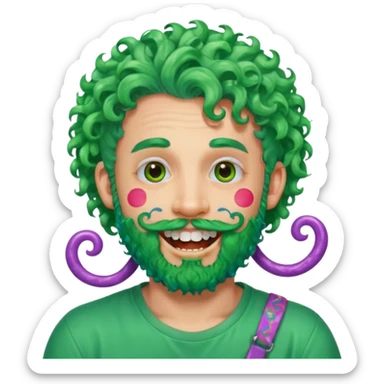 very colorful puffy green curly haired man just beard  no mustache made out of candy wearing teeth-braces and excessive face tattoos just face  sticker