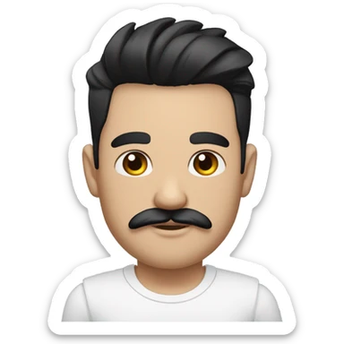 man with a white shirt and black hair, moustache, eyebrow scratch, ear ring and with an arm full of mini tattoos sticker