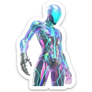  Epic legendary rare mechanical Shiny sparkly transparent bioluminescent luminescent vibrant bright pastel dark exotic iridescent colorful gradients futuristic modern metallic glossy glittery fantasy-cyber-Protogen-Fakémon-Pokémon-Vernid-creature sticker