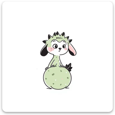 Kawaii bunny plant dragon with tiny spikes, extremely cute, giant sparkly eyes, blushing cheeks, pastel colors, small mouth, adorable expression, very scribbly messy hand drawn style, loose sketchy lines sticker