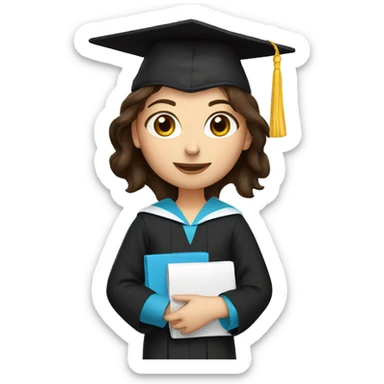 woman blue eyes dark brown hair graduate cap sticker