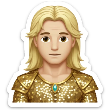 Adonis, God of Beauty from Gods and Goddesses with long blonde hair, gold sequin outfit sticker