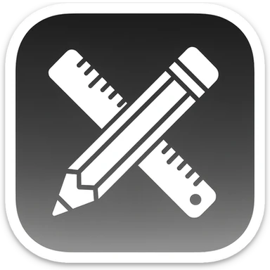 iOS app icon style for folder 'School': square with strongly rounded corners, black and white gradient background, symbol of a crossed pencil and ruler in the center, modern look, no color sticker