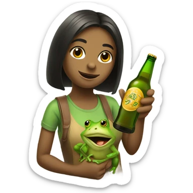 Girl frog w a bottle of beer sticker
