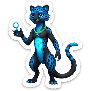 Realistic Obsidian-black fur body with neon-glowing-blue ring-markings Grem2-Gremz-Cheetah-Sergal-fusion, full body  sticker