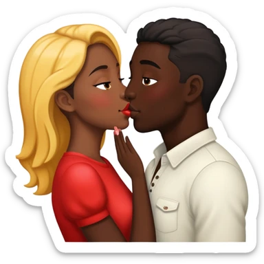 Two attractive people in love kissing, black sticker
