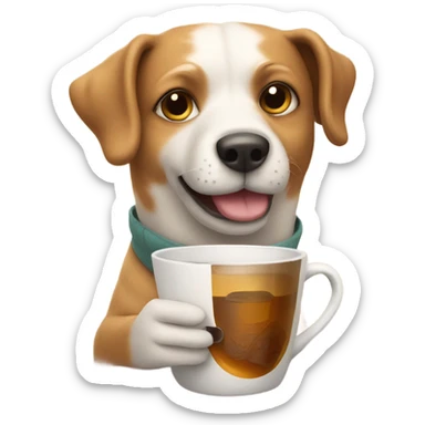 Dog holding a cup of tea  sticker