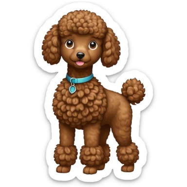 Create a full-body Apple-style emoji of a brown poodle sticker