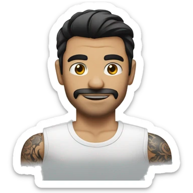 man with a white shirt and black hair with an arm full of tattoos sticker