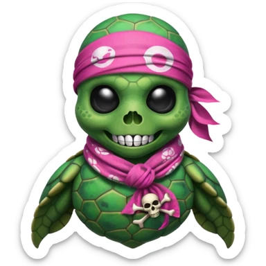 sea turtle wearing a pink pirate skull scarf sticker