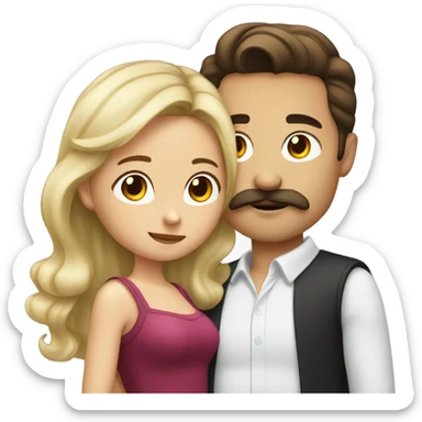 Man with brown hair and blond mustache kissed beautiful girl with dark brown hair  sticker