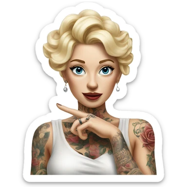 Blonde elegant women, her Body Covered with Tattoos, POINTING ON YOU FORWARD with her Hand, Hyper realistic sticker