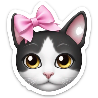black and white cat with pink bow and long eyelashes  sticker