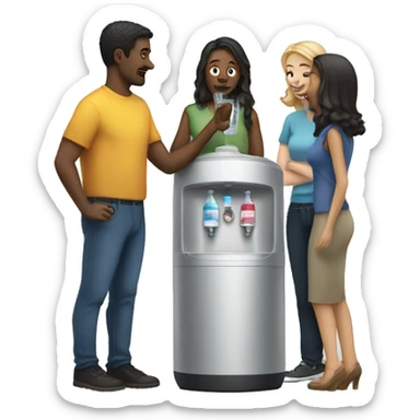 diverse set of people talking around a watercooler sticker