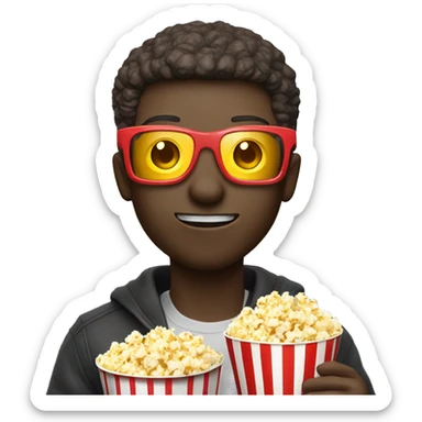 guy with popcorn with 3d glasses watching movie sticker