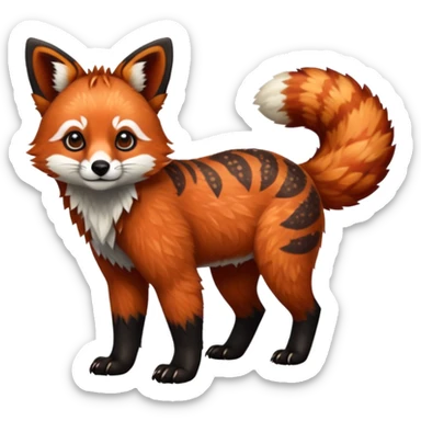 Black-eared Realistic patterned speckled flurry scaly 4-legged quadrupedal Red-Panda-Caracal-Maned-Wolf-animal-fusion-hybrid, Full body sticker