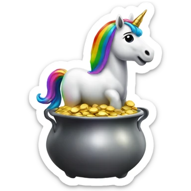 Rainbow unicorn on a pot of gold sticker