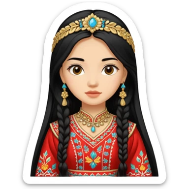 Uzbek girl who has long black hair and beautiful traditional dress sticker
