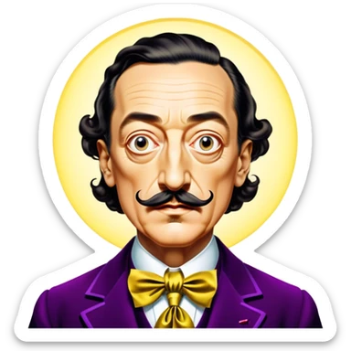 Cinematic Realistic portrait of Salvador Dalí, depicted as a surrealist artist with eccentric, expressive features and his iconic mustache, rendered with vibrant, imaginative lighting and richly detailed period attire that capture his avant-garde essence. sticker