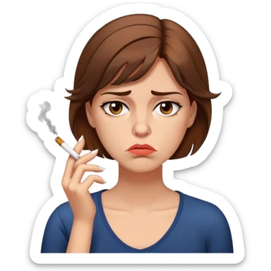 tired woman with brown hair smoking a cigarette looking fed up and exhausted sticker