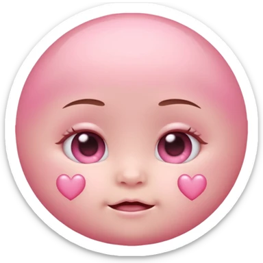 a baby pastel pink love face emoji with pink hearts in the eyes and a glowing baby pink gradient behind it  sticker
