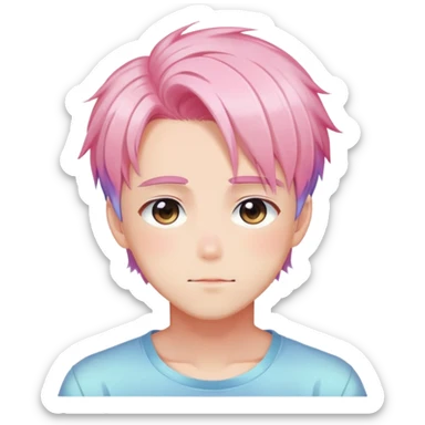 Gorgeous romantic anime style shojo man with blushing face aesthetic and pretty colorful shiny gradient pastel hair trending style sticker